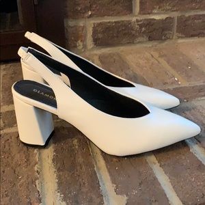 White Slingback Block Heel Pump